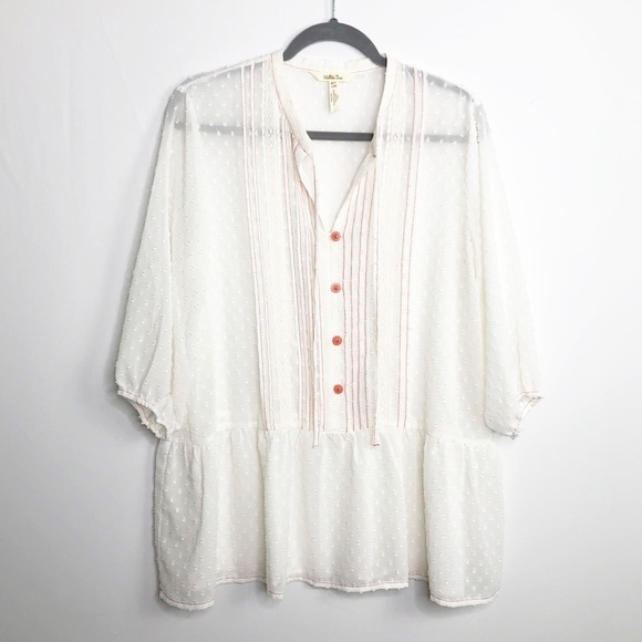 MATILDA Jane Ivory red trim tunic peasant blouse - Picture 6 of 8